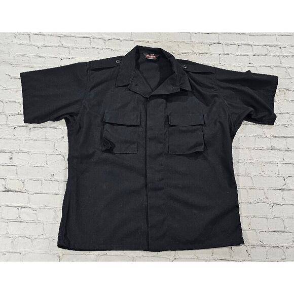 Tru Spec Button Shirt Black Tactical Uniform Security Pockets MENS SIZE XL - Picture 1 of 11